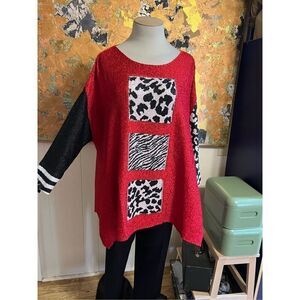 NWT $199 Berek Crinkle Art to Wear Black & Red Big Shirt Size 3X